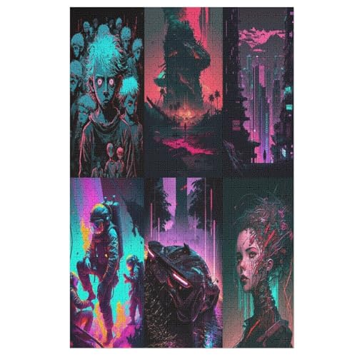 Neon Landschaft Puzzle 1000 Teile, Holzpuzzle Herausforderndes Geschicklichkeitsspiel Für Die Ganze Familie, Kinder Erwachsenenpuzzle Ab 12 Jahren （78×53cm） von ABASWSA