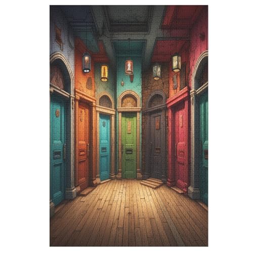 Portes étranges et colorées Puzzle 1000 Teile, Holzpuzzle Herausforderndes Geschicklichkeitsspiel Für Die Ganze Familie, Kinder Erwachsenenpuzzle Ab 12 Jahren （78×53cm） von ABASWSA