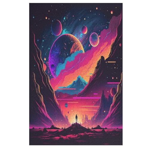Psychedelisch Starry Sky Puzzle 1000 Teile, Holzpuzzle Für Erwachsene Kinder, Impossible Puzzles, Geschicklichkeitsspiel Für Die Ganze Familie （78×53cm） von ABASWSA