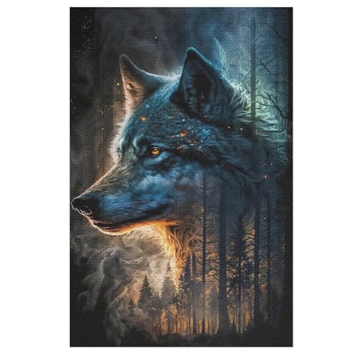 Puzzle 1000 Teile Wolf Holzpuzzle Für Erwachsene Lernspiel Herausforderungsspielzeug The Puzzles Für Erwachsene Kinder （78×53cm） von ABASWSA