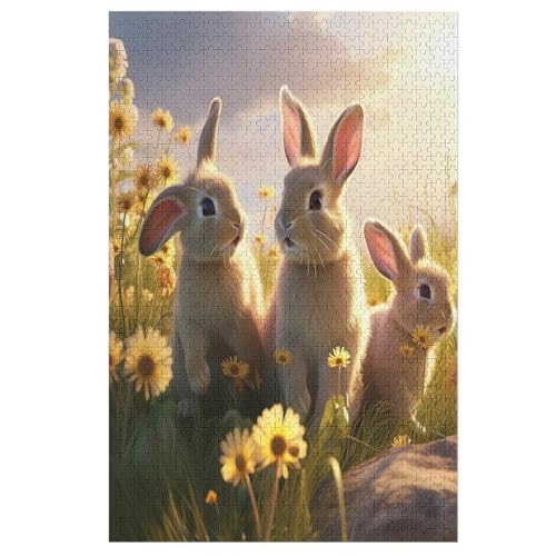 Puzzle Für Erwachsene, 1000 Teile, Kaninchen, Holzpuzzle, Geburtstagsgeschenke, Puzzle Wanddekoration （78×53cm） von ABASWSA