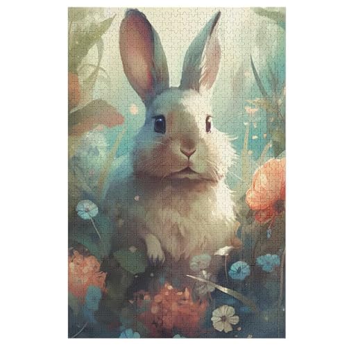 Puzzle Kaninchen, 1000 Puzzleteile Für Kinder, Holzpuzzles, Geeignet Für Erwachsene Lernspiel, （78×53cm） von ABASWSA