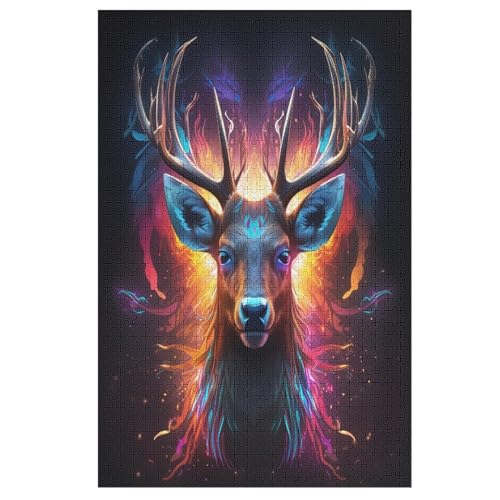 Puzzle Tier Hirsch, 1000 Puzzleteile Für Kinder, Holzpuzzles, Geeignet Für Erwachsene Lernspiel, （78×53cm） von ABASWSA