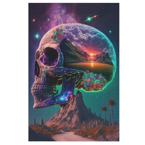 Puzzle Totenkopf, 1000 Puzzleteile Für Kinder, Holzpuzzles, Geeignet Für Erwachsene Lernspiel, （78×53cm） von ABASWSA
