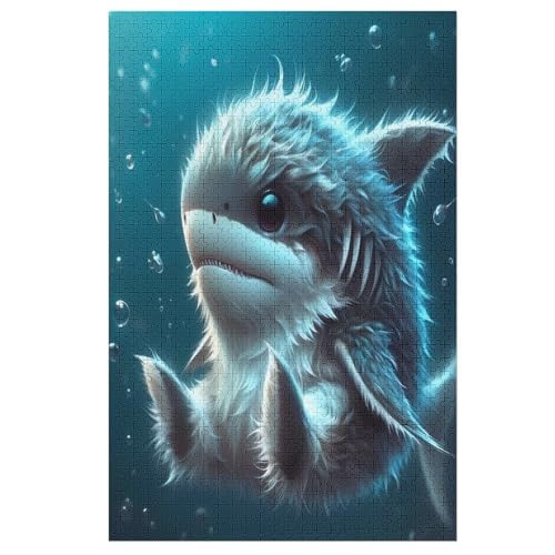 Puzzles Cute Hai, 1000 Teile, Puzzle Aus Holz Für Erwachsene Und Kinder Ab 12 Jahren, Lernspielzeug （78×53cm） von ABASWSA
