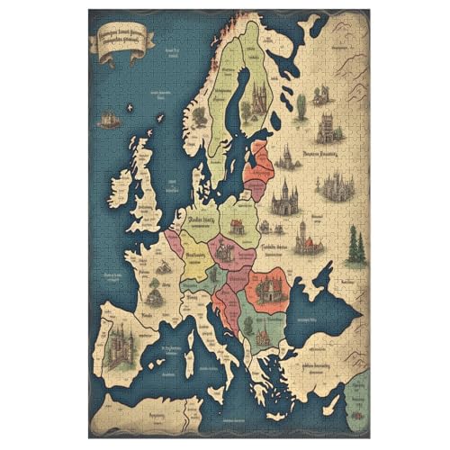 Puzzles Europakarte, 1000 Teile, Puzzle Aus Holz Für Erwachsene Und Kinder Ab 12 Jahren, Lernspielzeug 1000 PCS Puzzles Europakarte, 1000 Teile, Puzzle Aus Holz Für Erwachsene Und Kinder Ab 12 Jahren, Lernspielzeug 1000 PCS von ABASWSA