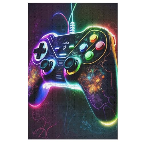 Puzzles Für Erwachsene, 1000 Teile, Gaming Neon Gamepad, Kreative Holzpuzzles, Praktisches Spiel, Familiendekoration （78×53cm） von ABASWSA