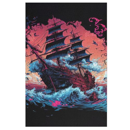 Puzzles Für Erwachsene, 1000 Teile, Pirate Ship,Boot, Kreative Holzpuzzles, Praktisches Spiel, Familiendekoration （78×53cm） von ABASWSA