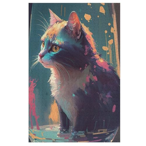 Puzzles Katze, 1000 Teile, Puzzle Aus Holz Für Erwachsene Und Kinder Ab 12 Jahren, Lernspielzeug （78×53cm） von ABASWSA