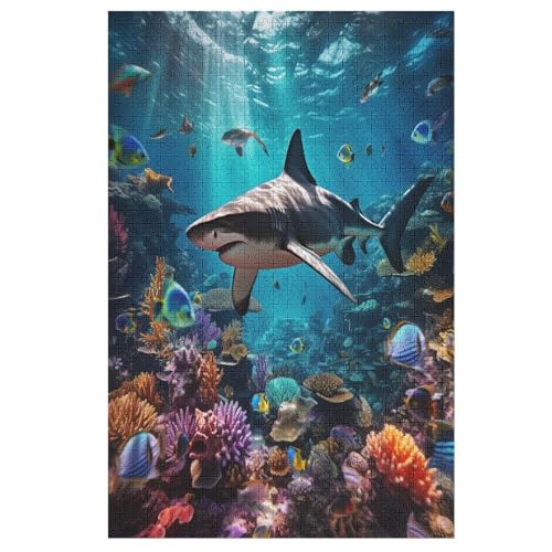 Puzzles Seabed A School of Fisch, 1000 Teile, Puzzle Aus Holz Für Erwachsene Und Kinder Ab 12 Jahren, Lernspielzeug （78×53cm） von ABASWSA