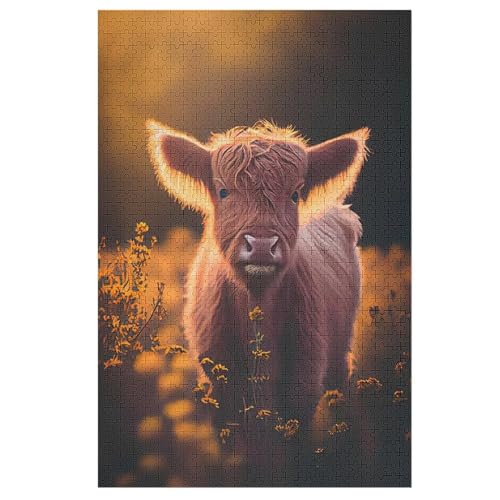 Scottish Highland Kuhs Puzzle 1000 Teile, Holzpuzzle Herausforderndes Geschicklichkeitsspiel Für Die Ganze Familie, Kinder Erwachsenenpuzzle Ab 12 Jahren （78×53cm） von ABASWSA