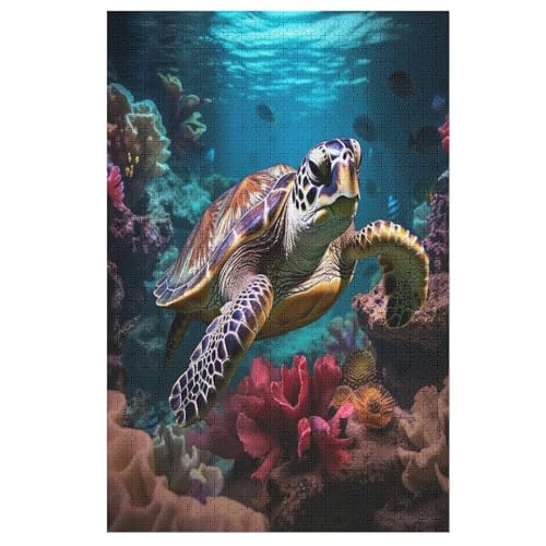 Sea Schildkrötes Puzzle 1000 Teile, Holzpuzzle Für Erwachsene Kinder, Impossible Puzzles, Geschicklichkeitsspiel Für Die Ganze Familie （78×53cm） von ABASWSA