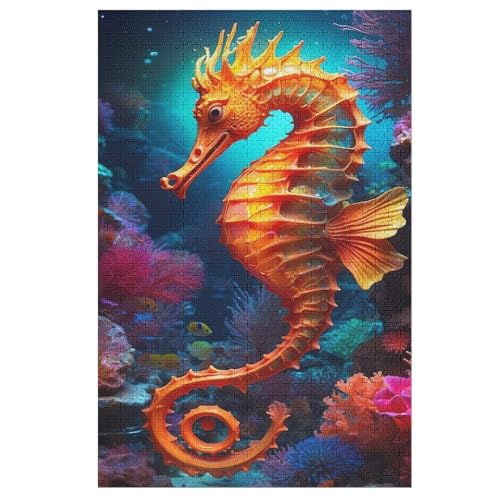 Seahorse 1000 Teile Puzzles Für Erwachsene Holzpuzzle Familienpuzzlespiel Stressabbau-Puzzle Für Kinder Ab 12 Jahren （78×53cm） von ABASWSA