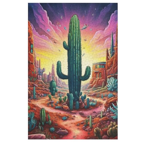 Secret Cactus Puzzle 1000 Teile, Holzpuzzle Für Erwachsene Kinder, Impossible Puzzles, Geschicklichkeitsspiel Für Die Ganze Familie （78×53cm） von ABASWSA