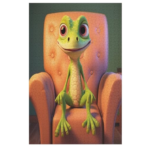 Süßer Gecko Holzpuzzle 1000 Teile Klassische Puzzles Erwachsene Kinder Puzzle DIY Kit Holzspielzeug Einzigartiges Geschenk （78×53cm） von ABASWSA
