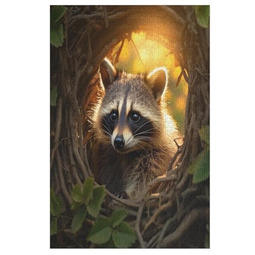 Waschbär Holzpuzzle - 1000 Teiliges Jigsaw Knobelspiel - Puzzle Für Erwachsene & Kinder - Outdoor & Reisespielzeug （78×53cm） von ABASWSA