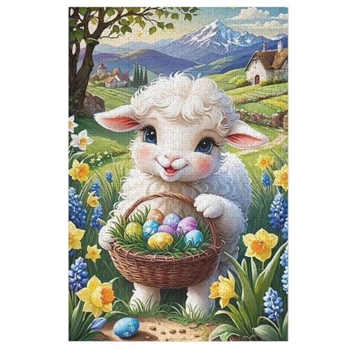 süßes Schaf Holzpuzzle 1000 Teile, Knobelspiele Für Erwachsene, Teenager, Puzzles Unmögliche - Kinder Puzzle Zimmer Deko （78×53cm） von ABASWSA