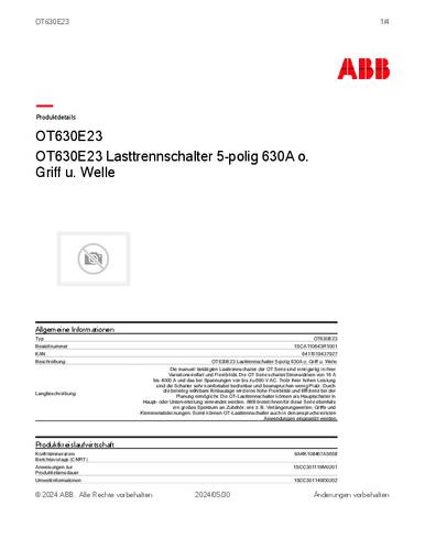 ABB OT630E23 Lasttrennschalter 630A 1000V 1St. von ABB