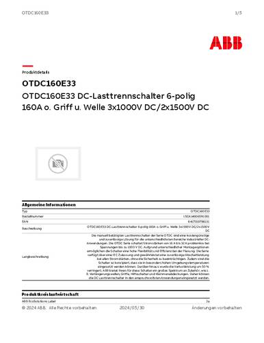ABB OTDC160E33 Lasttrennschalter 160A 1000V 1St. von ABB