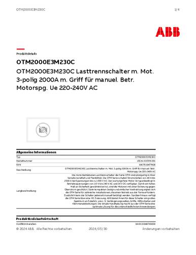 ABB OTM2000E3M230C Lasttrennschalter 2000A 1000V Schwarz 1St. von ABB