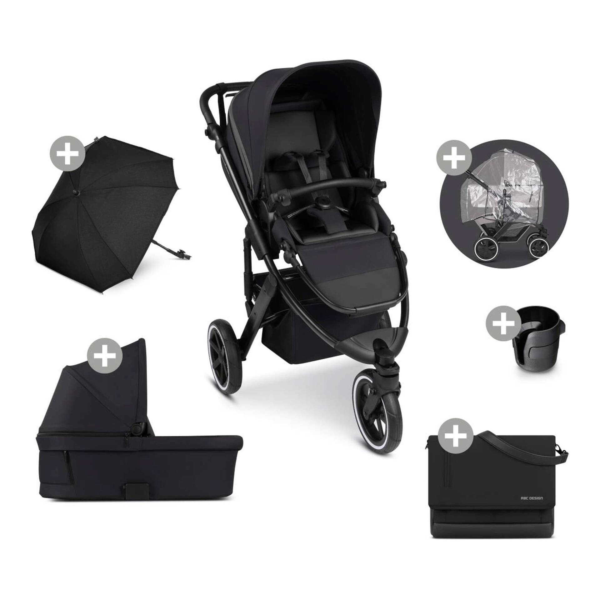 Abc Design Kombikinderwagen Salsa 5 Run Trio-Set inkl. Wickeltasche, Sonnenschirm, Regenschutz und Becherhalter schwarz von ABC Design