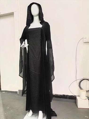 ABC.icos Gothic Kleidung Damen Schnürkleid mit Kapuze, Vintage Mittelalter Gebunden Taille Kleid, Renaissance Party Festlich Cosplay Dress, Halloween Kostüm Damen, XL von ABC.icos