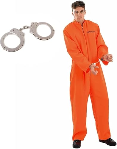 ABC.icos Häftling Kostüm Herren Orange Prisoner Costume Damen Sträfling Kostüm Halloween Orange Gefangener Prisoner Overall für Erwachsener Gefängnis Kostüm, 2XL von ABC.icos