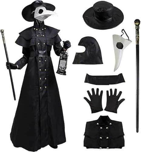 ABC.icos Pestdoktor Kostüm Pestarzt Halloween Kostüm Krähe Langschnabel Maske Mittelalter Steampunk Windvogelkostüm für Masquerade Ball Party Karneval Cosplay, L von ABC.icos
