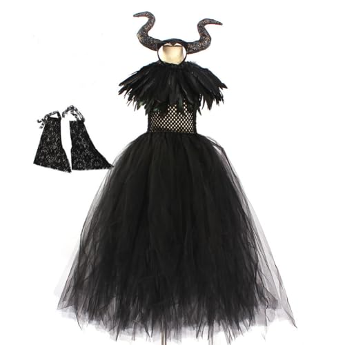 ABEHIK Mädchen Böse Hexenkleid mit Horn Halloween Kinder Kostüm Karneval Schwarz Hexe Cosplay Set schwarz mit Feder S ABEHIK Mädchen Böse Hexenkleid mit Horn Halloween Kinder Kostüm Karneval Schwarz Hexe Cosplay Set schwarz mit Feder S von ABEHIK