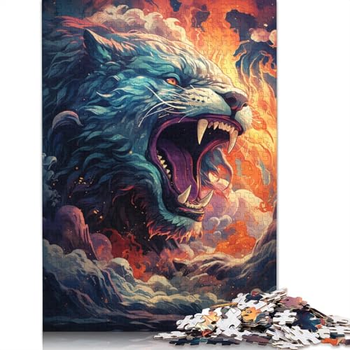 1000 Teile, bunter Psychedelischer weißer Löwe für Kinder, schwierige Holzpuzzles für Teenager, Geschenke, Heimdekoration, Puzzlespielzeug, 1000 Stück (75 x 50 cm) von ABFFSDT