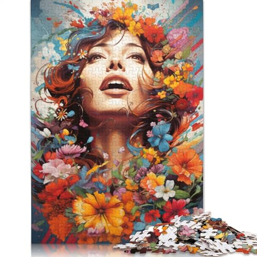 1000 Teile Buntes psychedelisches Blumenmädchen-Puzzle, Puzzle für Erwachsene, Puzzle für Kinder, Lernspiel, Herausforderungsspielzeug, 1000 Stück (75 x 50 cm) von ABFFSDT