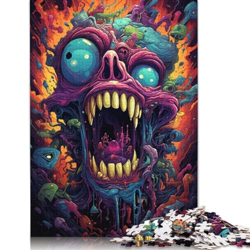 1000-teiliges, farbenfrohes, psychedelisches Puzzle mit bösem Totenkopf für Kinder, Puzzles für Teenager, Denksport-Puzzles 1000 Stück (75 x 50 cm) von ABFFSDT
