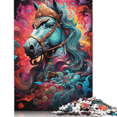 1000-teiliges Fantasie-Puzzle mit farbenfrohem Kriegspferd für Kinder, Holzpuzzles und Unterhaltungsspielzeug für Teenager und die ganze Familie, 1000 Teile (75 x 50 cm) von ABFFSDT
