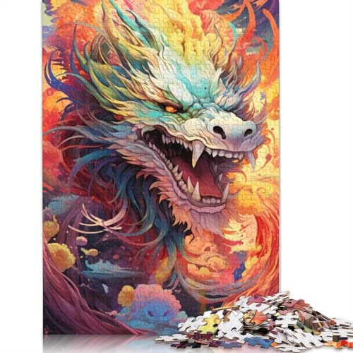 1000-teiliges Puzzle, farbenfroher Psychedelischer chinesischer Drache, 5 Puzzles für Erwachsene Teenager, Holzpuzzles für Erwachsene, Heimdekoration, Puzzlespielzeug, 1000 Stück (75 x 50 cm) von ABFFSDT