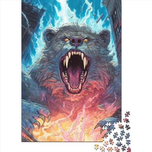 1000-teiliges Puzzle „Riesiger Bärenangriff“ – 1000-teiliges Puzzle für Kinder und Familien – Holzpuzzle für Kinder, Kindergeschenke, 1000 Teile (75 x 50 cm) von ABFFSDT