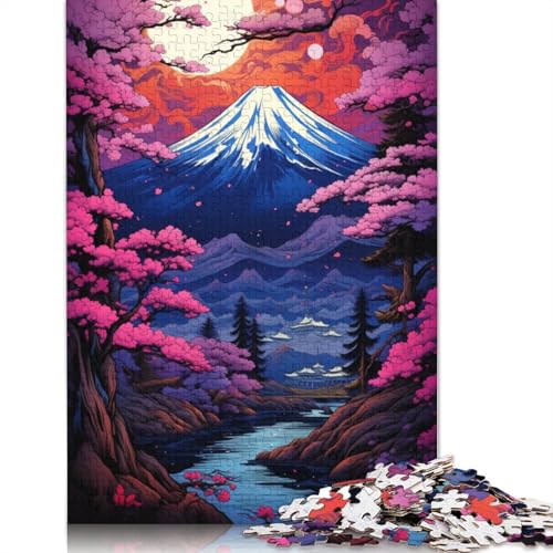1000-teiliges Puzzle „Schöne Nachtansicht des Mount Fuji2“ für Kinder, Holzpuzzle und Unterhaltungsspielzeug für Teenager und die ganze Familie, 1000 Teile (75 x 50 cm) von ABFFSDT