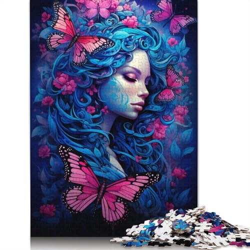 1000-teiliges Puzzle mit blauem Schmetterling, Frau und Blumen, 8 Stück, für Erwachsene Teenager, Holzpuzzles für Erwachsene, Heimdekoration, Puzzlespielzeug, 1000 Stück (75 x 50 cm) von ABFFSDT