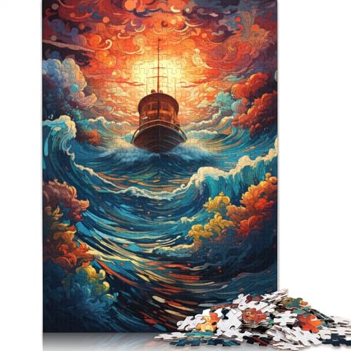 1000-teiliges Segelboot bei Sonnenuntergang-Puzzle für Erwachsene, Holzpuzzle für Erwachsene und Teenager, für Erwachsene, Puzzlegeschenke, 1000 Teile (75 x 50 cm) von ABFFSDT