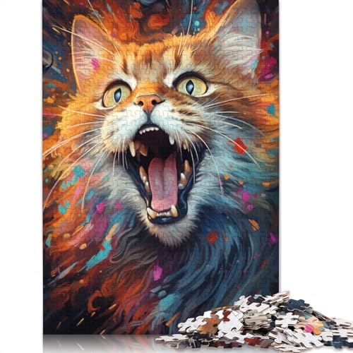 1000-teiliges buntes psychedelisches Katzen-Puzzle für Kinder, Holzpuzzle, Teenager ab 12 Jahren, 1000 Teile (75 x 50 cm) von ABFFSDT