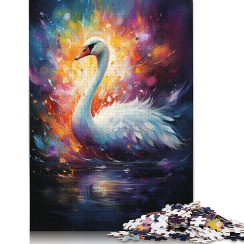 1000-teiliges farbenfrohes psychedelisches Schwanen-Puzzle für Kinder, Holzpuzzles und Unterhaltungsspielzeug für Teenager und die ganze Familie, 1000 Teile (75 x 50 cm) von ABFFSDT