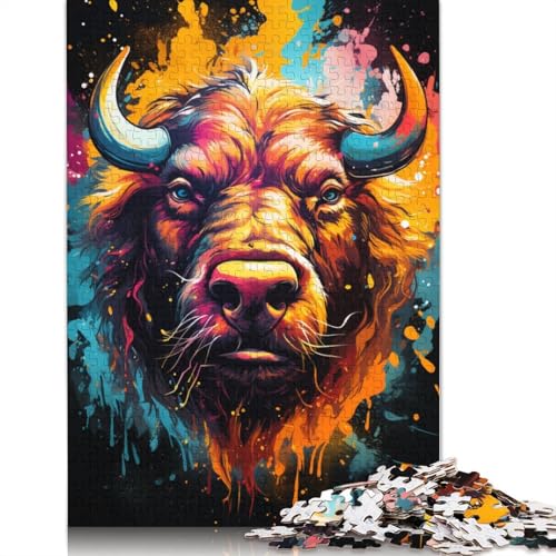 500 Teile Puzzle, farbenfrohes psychedelisches Büffel-Tuschegemälde, für Kinder und Jugendliche, ab 14 Jahren, 500 Teile (52 x 38 cm) von ABFFSDT