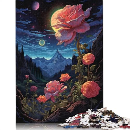 500-teiliges Puzzle „Rosen und Mond 2“ für Erwachsene, Puzzles für Erwachsene und Teenager, Erwachsene ab 14 Jahren, 500 Teile (52 x 38 cm) von ABFFSDT