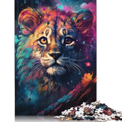 Bunte Psychedelia mit süßen kosmischen Löwen, Puzzle 1000 Teile, Holzpuzzle für Kinder und Jugendliche, für Kinder und Jugendliche ab 12 Jahren, 1000 Teile (75 x 50 cm) von ABFFSDT