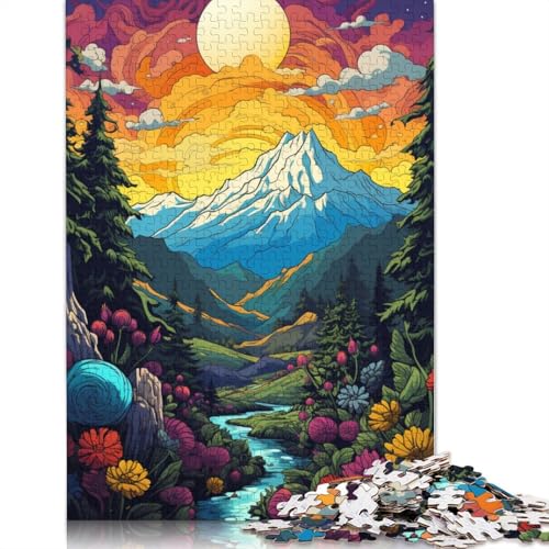 Bunte psychedelische Berglandschaft-Puzzles für Kinder, Puzzles für Kinder, Familienaktivität, Puzzles 1000 Teile (75 x 50 cm) von ABFFSDT