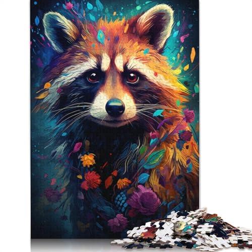 Bunte psychedelische Waschbär-Puzzles für Erwachsene und Jugendliche. Holzpuzzles für Erwachsene. Puzzles für Erwachsene. Geschenke für Erwachsene. 1000 Teile (75 x 50 cm) von ABFFSDT