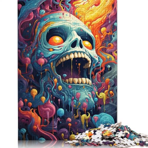 Buntes psychedelisches Puzzle mit bösem Totenkopf für Kinder, Holzpuzzle für Teenager für Kinder, Puzzlegeschenke, 1000 Teile (75 x 50 cm) von ABFFSDT