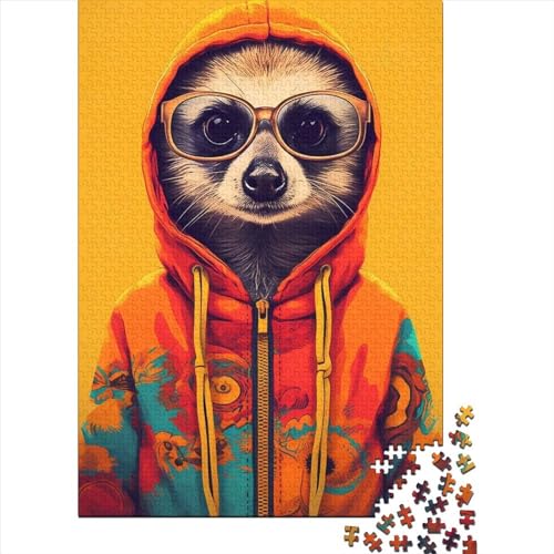 Erdmännchen-Kapuzenpuzzle, 1000 Teile, rechteckiges Holzpuzzle zum Stressabbau, schwierige Herausforderung, 1000 Teile (75 x 50 cm) von ABFFSDT