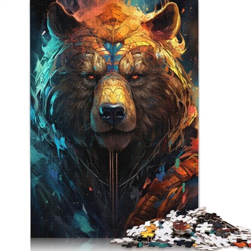 Farbenfrohes psychedelisches Schild-Krieger-Bären-Puzzle 1000 Teile für Teenager-Geschenke, Holzpuzzle, Erwachsenen-Puzzle, Familienspaß, Puzzle 1000 Teile (75 x 50 cm) von ABFFSDT