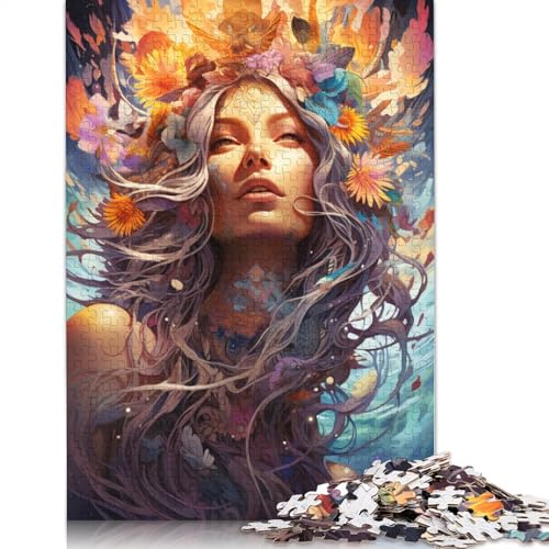 Farbige Blumenfrau, Puzzle 1000 Teile, für Teenager, Geschenke, Holzpuzzle, Erwachsenenpuzzle, Familienspaß, Puzzle 1000 Teile (75 x 50 cm) von ABFFSDT