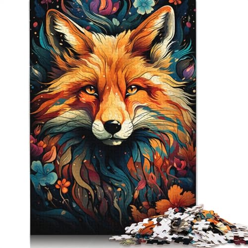 Farbmalerei-Fuchs-Puzzle für Erwachsene, 1000 Teile, Holzpuzzle für Erwachsene und Teenager, Heimdekoration, Puzzlespielzeug, 1000 Teile (75 x 50 cm) von ABFFSDT